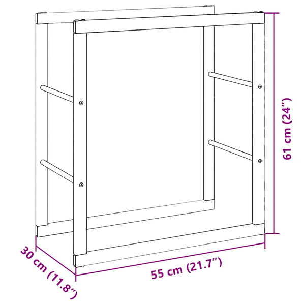 Schwarzes Kaminholzregal aus Stahl 55x30x61 cm