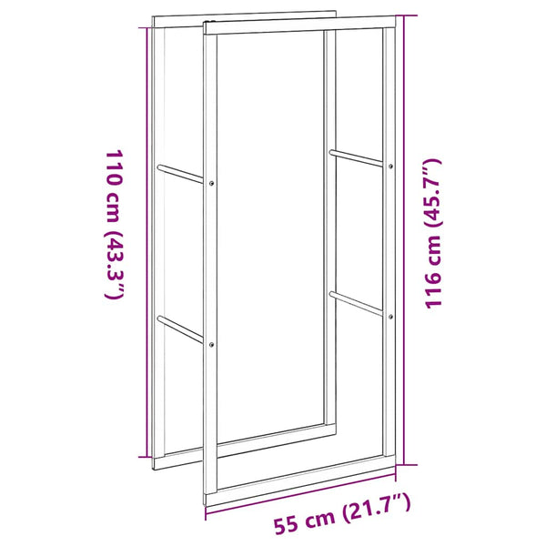 Brennholzregal Schwarz Stahl 55x30x116cm