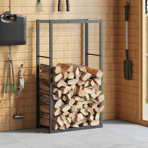 Schwarzes Brennholzregal aus Stahl, 110 cm