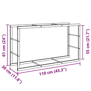 Schwarzes Brennholzregal aus Stahl, 110 cm