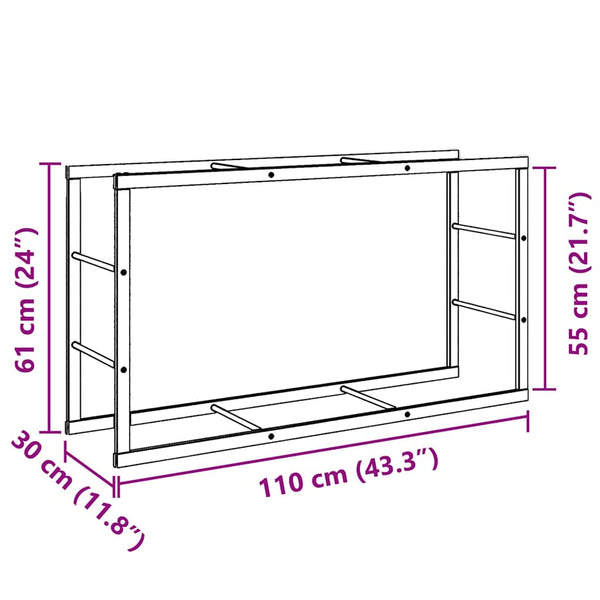 Schwarzes Brennholzregal aus Stahl, 110 cm