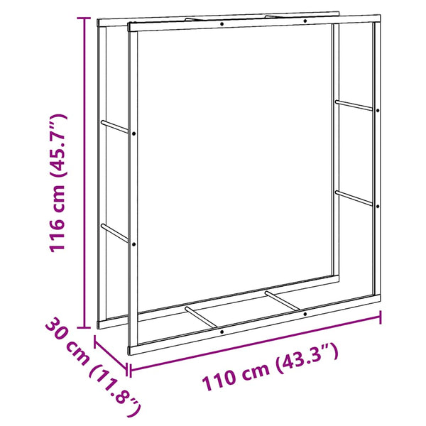 Schwarzes Stahl Brennholzregal 110x30x116cm