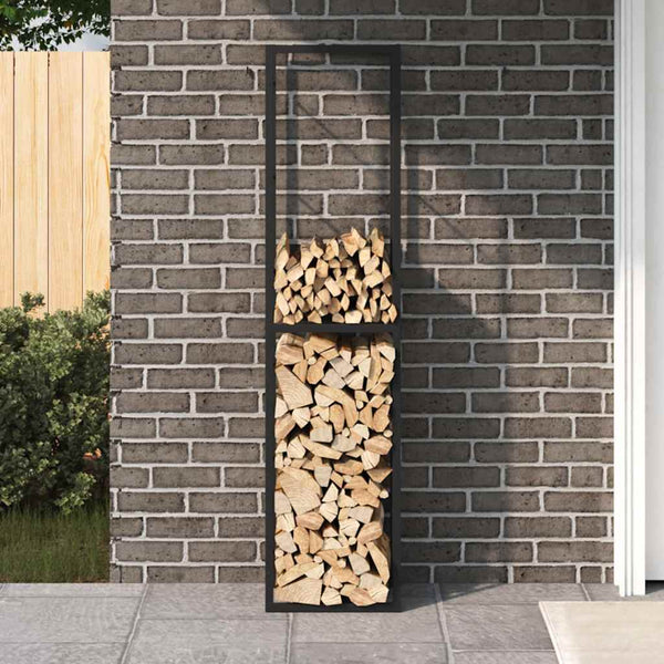 Schwarzes Brennholzregal aus Stahl 50x30x209 cm