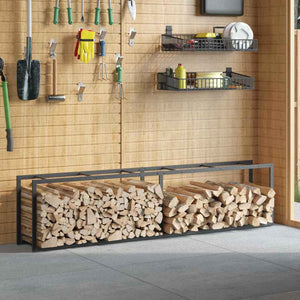Schwarzes Brennholzregal aus Stahl 50x30x209 cm