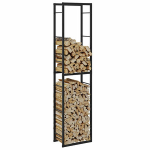 Schwarzes Brennholzregal aus Stahl 50x30x209 cm