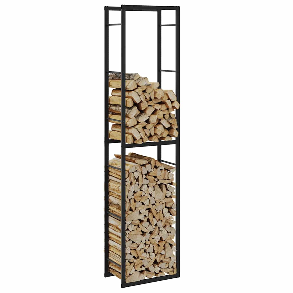 Schwarzes Brennholzregal aus Stahl 50x30x209 cm