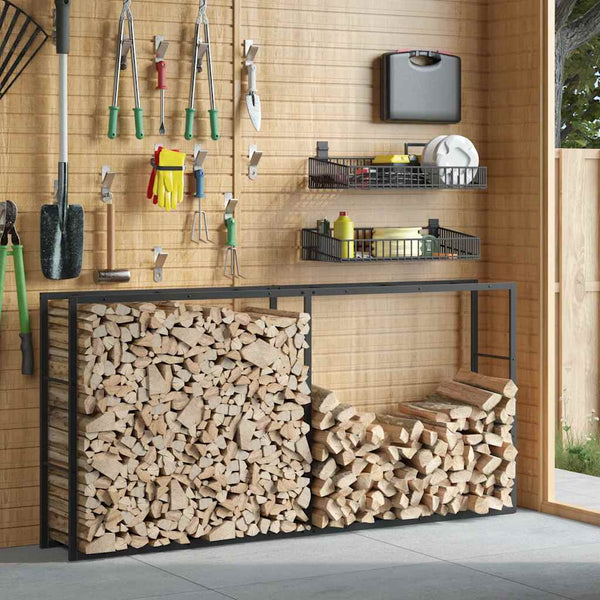 Brennholzregal Schwarz Stahl 100x30x209 cm