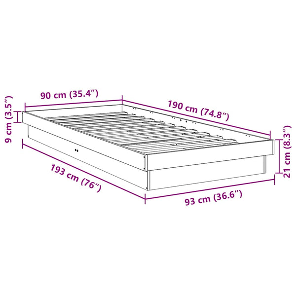 Bettgestell 90x190 cm Eiche Massivholz