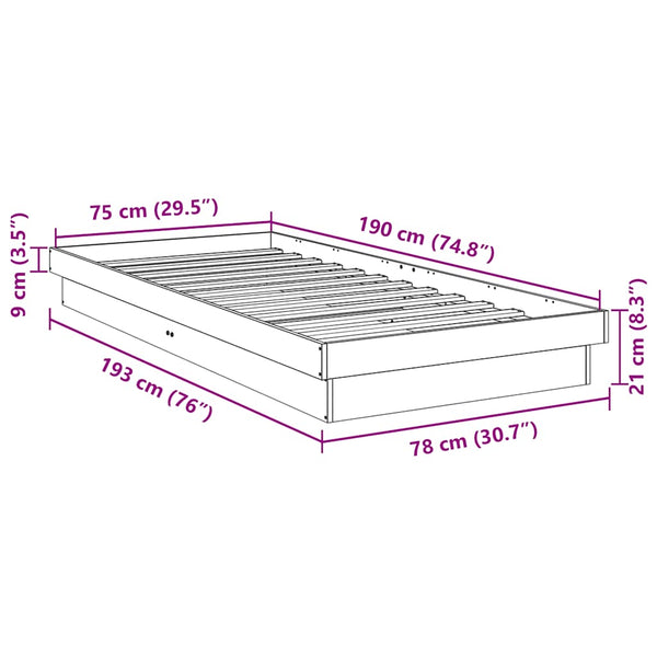 Massivholzbett 75x190 cm Eiche ohne Matratze