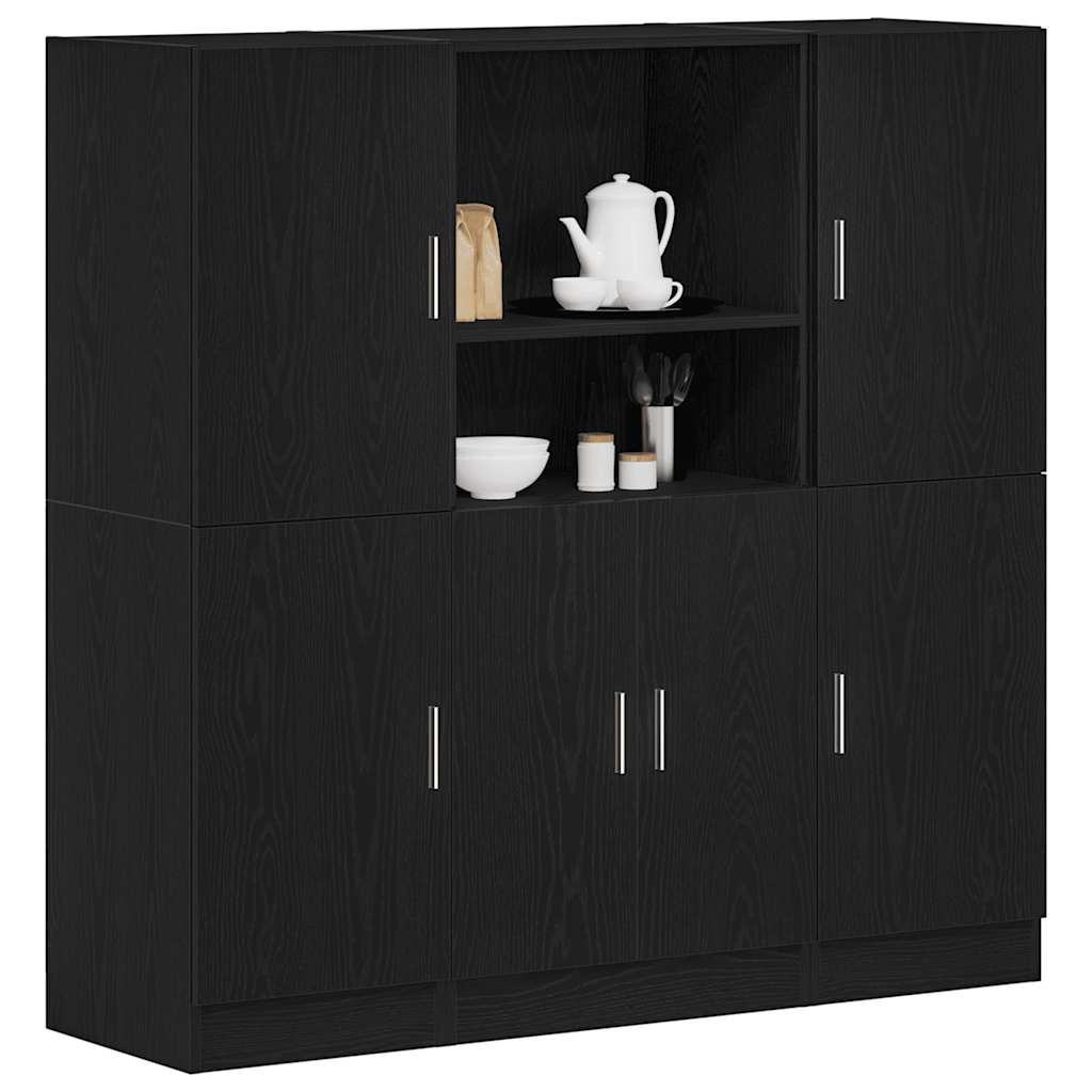 3-tlg Küchenschrank Set Schwarz