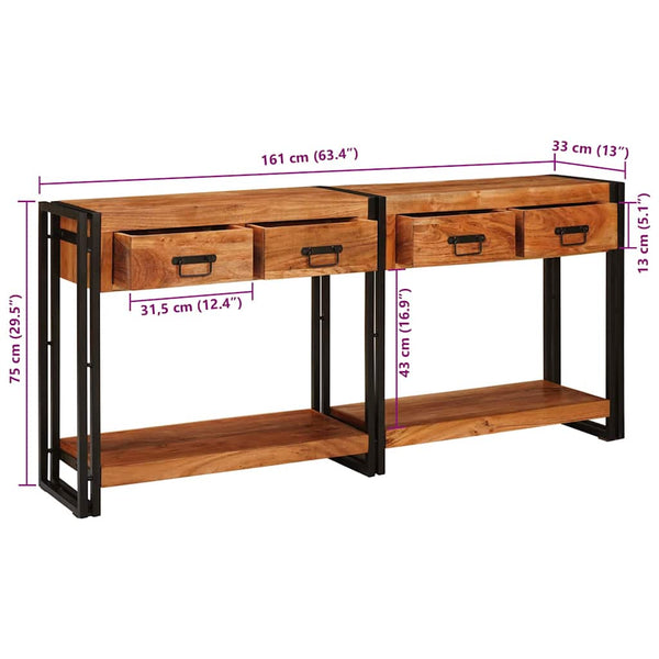 Konsolentische 2er Set Akazie Massivholz Braun