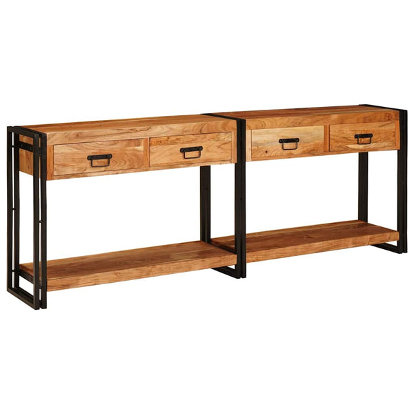 Massivholz Konsolentische 2er-Set, Braun, 200 cm