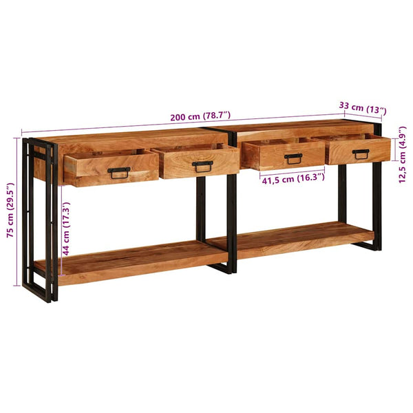 Massivholz Konsolentische 2er-Set, Braun, 200 cm