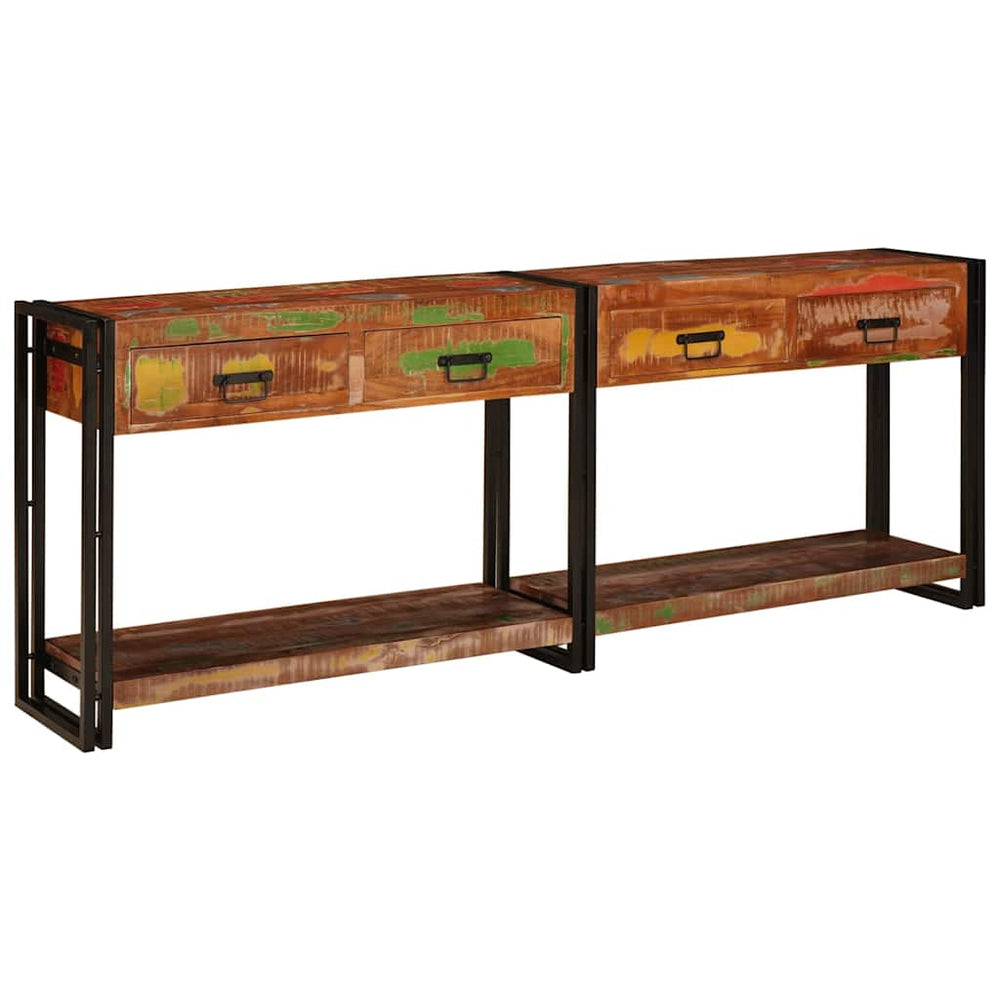 Mehrfarbige Konsolentische aus Massivholz, 2er-Set