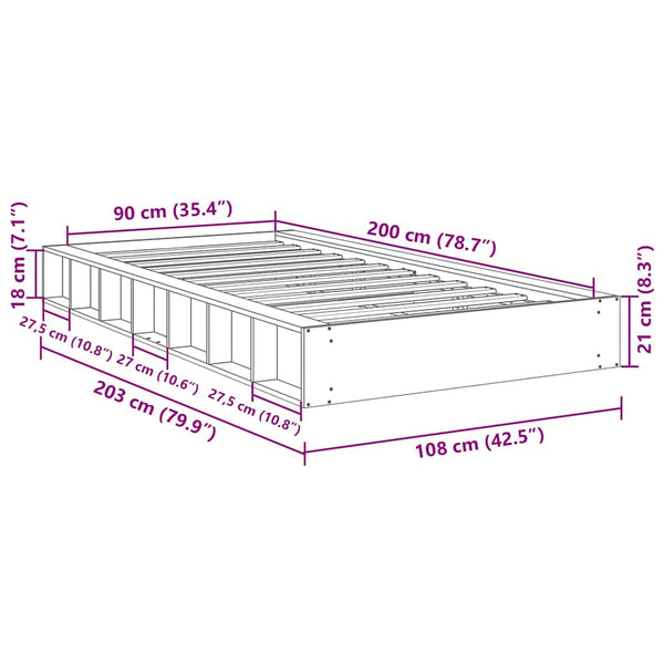 Massivholzbett Eiche 90x200 cm