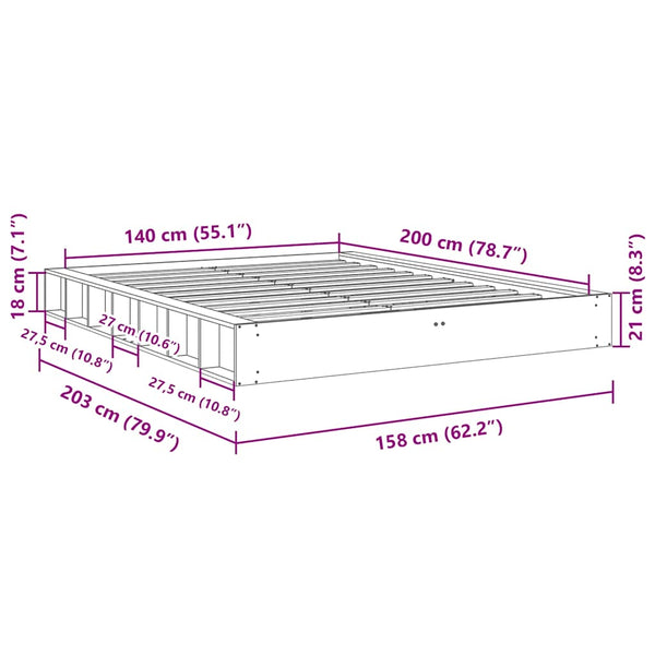 Massivholzbett Eiche 140x200 cm ohne Matratze