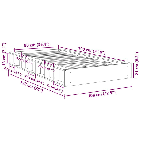 Massivholzbett 90x190 cm Eiche ohne Matratze