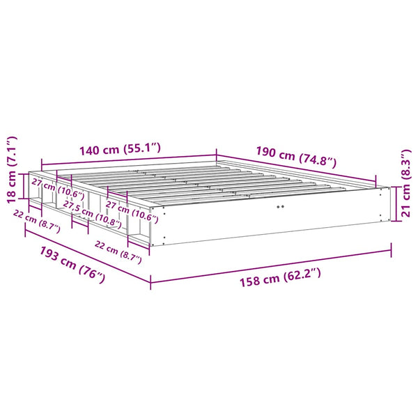 Massivholzbett 140x190 cm Eiche ohne Matratze