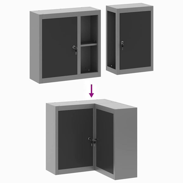 Werkzeugschrank mit Regal, Schwarz/Grau, 55 cm