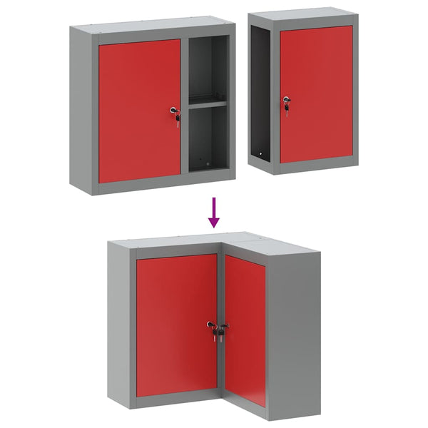Werkzeugschrank mit Regal Rot/Grau 55x55x55cm