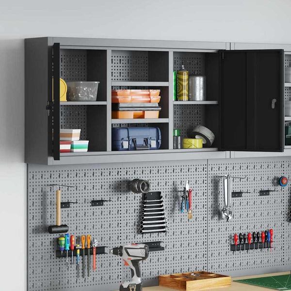 Werkzeugschrank mit Regal Schwarz/Grau 100x20x55cm