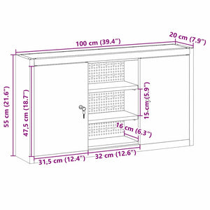 Werkzeugschrank mit Regal Schwarz/Grau 100x20x55cm
