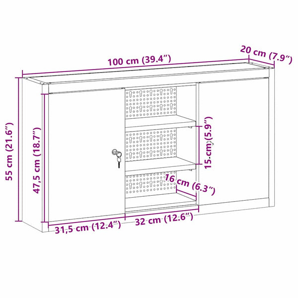 Werkzeugschrank mit Regal Schwarz/Grau 100x20x55cm