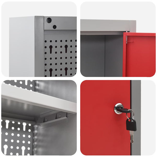 Werkzeugschrank mit Regal Rot/Grau 100x20x55cm