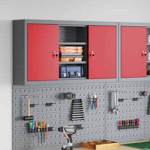 Werkzeugschrank mit Regal Rot/Grau 100x20x55cm