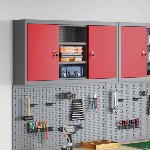 Werkzeugschrank mit Regal Rot/Grau 100x20x55cm