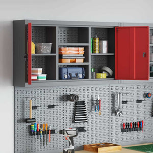Werkzeugschrank mit Regal Rot/Grau 100x20x55cm