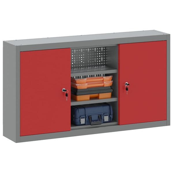 Werkzeugschrank mit Regal Rot/Grau 100x20x55cm