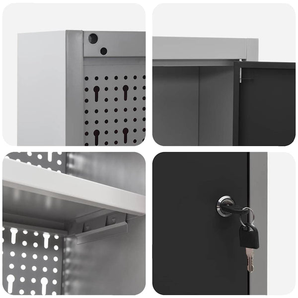 Werkzeugschrank mit Regal, Schwarz/Grau, 150 cm