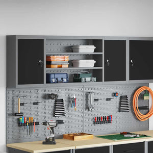 Werkzeugschrank mit Regal, Schwarz/Grau, 150 cm