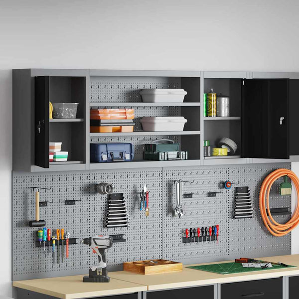 Werkzeugschrank mit Regal, Schwarz/Grau, 150 cm