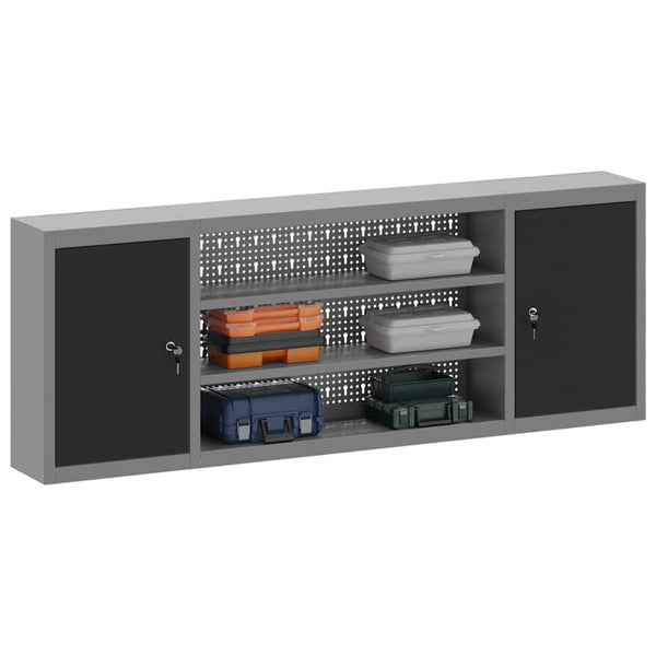Werkzeugschrank mit Regal, Schwarz/Grau, 150 cm