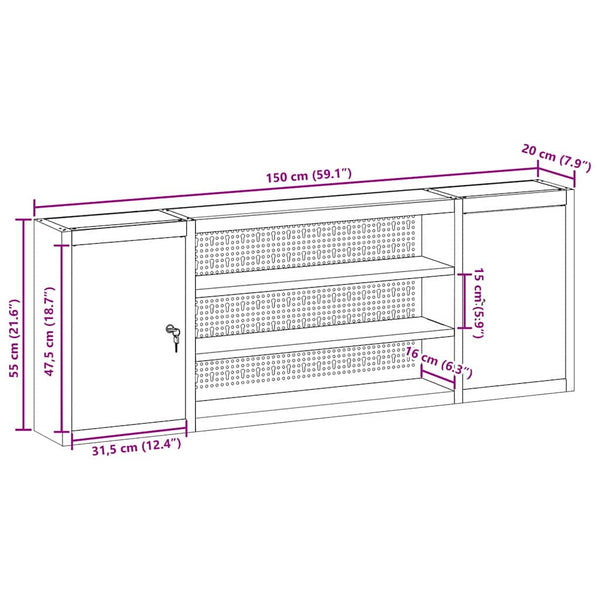 Werkzeugschrank mit Regal, Schwarz/Grau, 150 cm