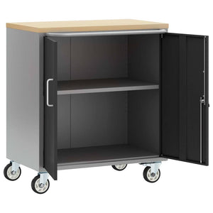 Werkbank mit Regal und Rad, Schwarz/Grau