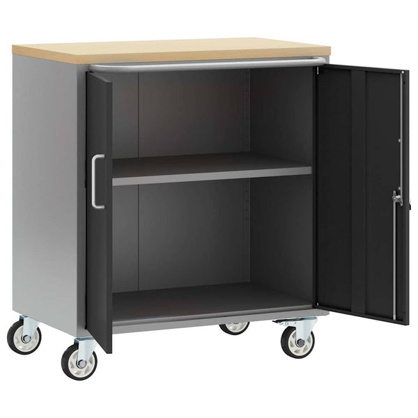 Werkbank mit Regal und Rad, Schwarz/Grau