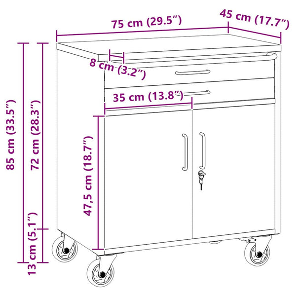 Werkbank Rot/Grau, 75x45x85 cm