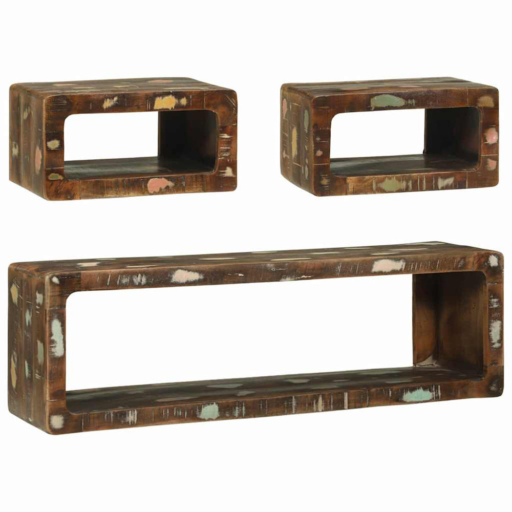 vidaXL Meuble TV avec étagère 3 pcs Bois de récupération massif Multicolore