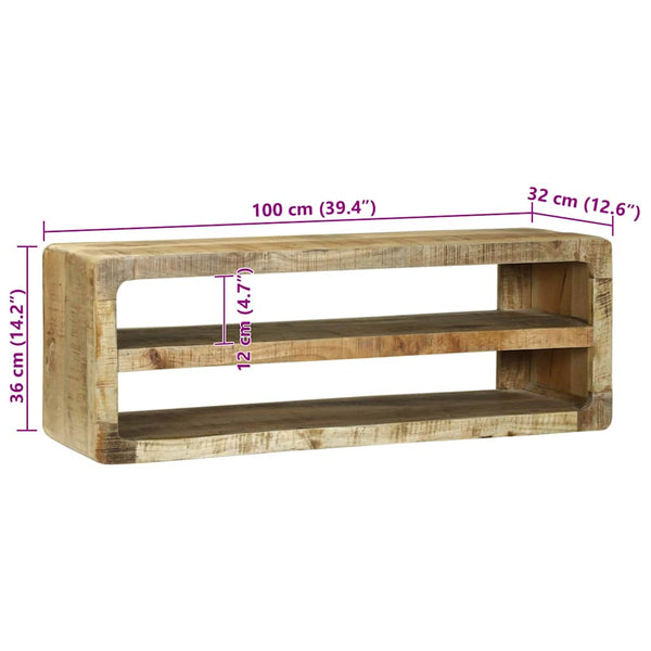vidaXL Meuble TV avec étagères Bois de Manguier Massif Marron 100 x 32 x 36 cm