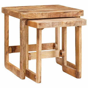 Satztische 2er Set Braun Mango Massivholz
