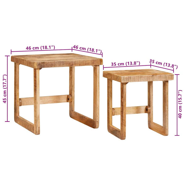 Satztische 2er Set Braun Mango Massivholz