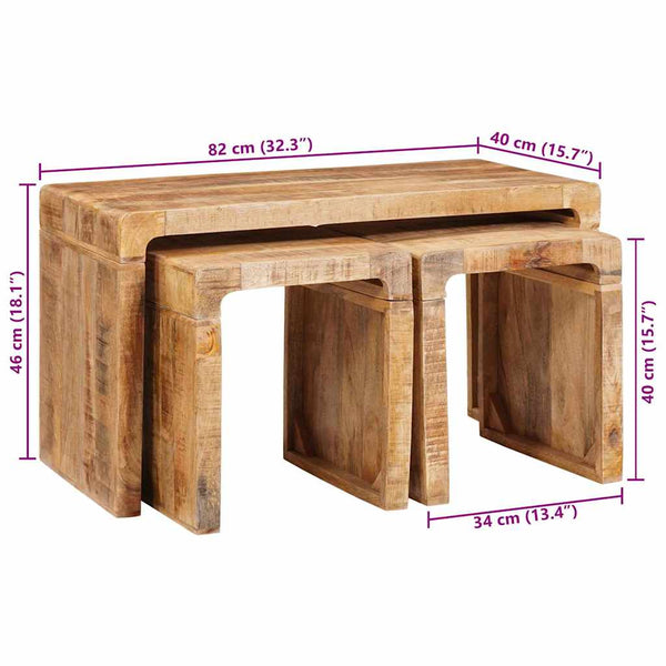 Nestingtisch 3er Set Mango Massivholz Braun
