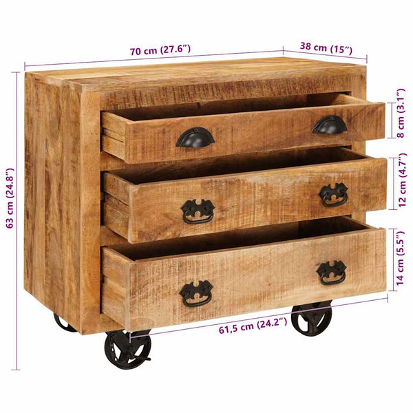 Brauner Mango Massivholz Seitenschrank 70cm