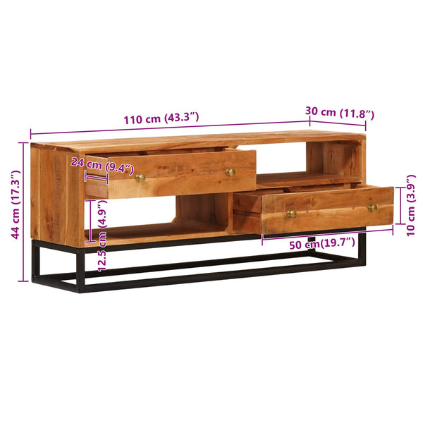 Meuble TV vidaXL Naturel 110 x 30 x 44 cm Bois de Sesham Massif