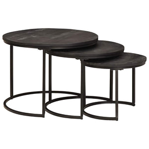 Nesting Couchtische 3er Set Mango Massivholz Schwarz