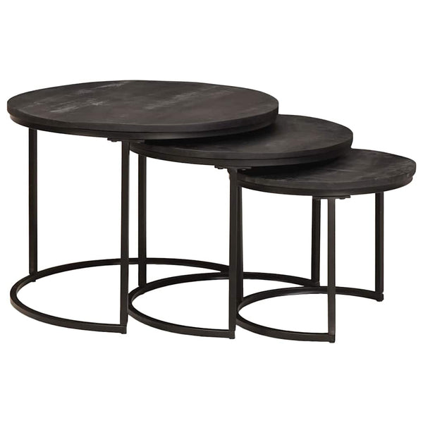 Nesting Couchtische 3er Set Mango Massivholz Schwarz