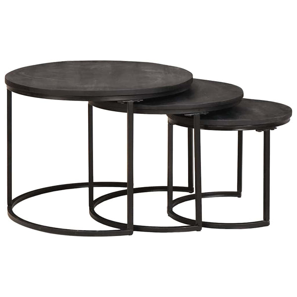 Nesting Couchtische 3er Set Mango Massivholz Schwarz